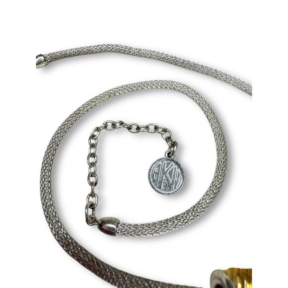 Anne Klein Silver Tone Mesh Chain Necklace Gold Tone Slide Pendant - Picture 4 of 4